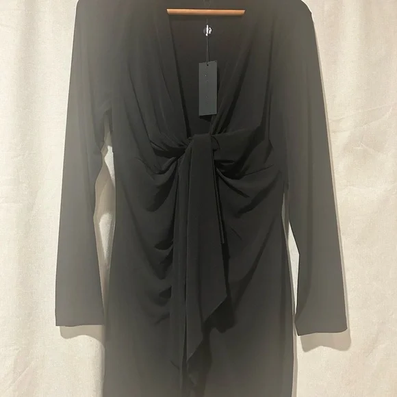 Gianni Bini XL Black Ruched Long Sleeve with Tie Front Bodycon Dress - Picture 2 of 8